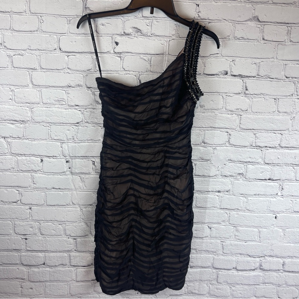 Bebe Dress Women’s XS Silk One Shoulder Black Cocktail Prom Beaded NWT MSRP $149